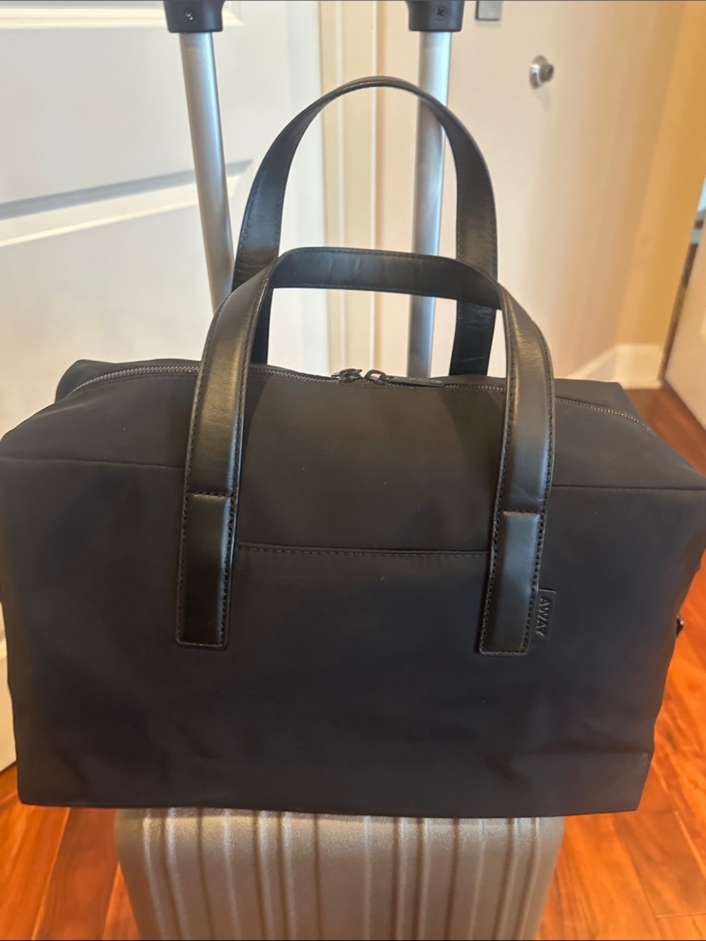 Away Black Travel Tote with Leather Handles